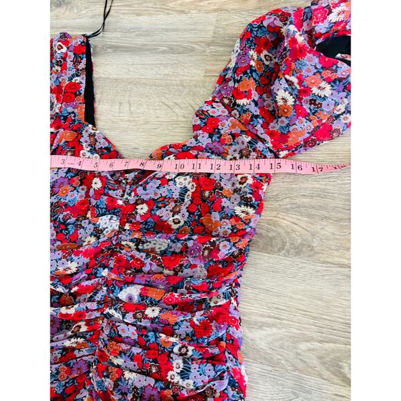 Zara New Floral Draped Low Plunge Neck Dress Size Small - Picture 6 of 10